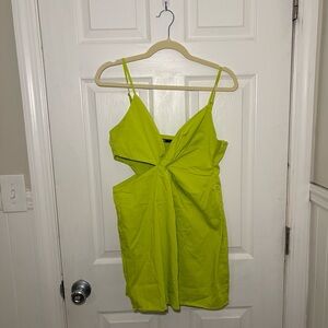 Zara Vibrant Neon Green Mini Dress with Cutout